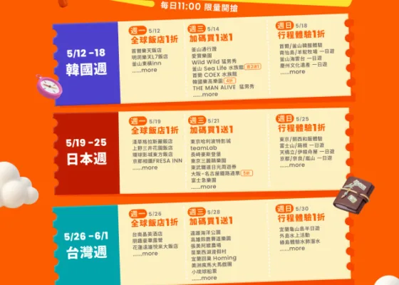 媒體採購 線上旅展5月12日開搶 Klook eSIM 10元起 飯店行程體驗1折 韓國愛寶樂園 釜山通行證 Wild Wild猛男秀 東京哈利波特影城 東京豐洲teamLab 香港迪士尼樂園 LINE Pay