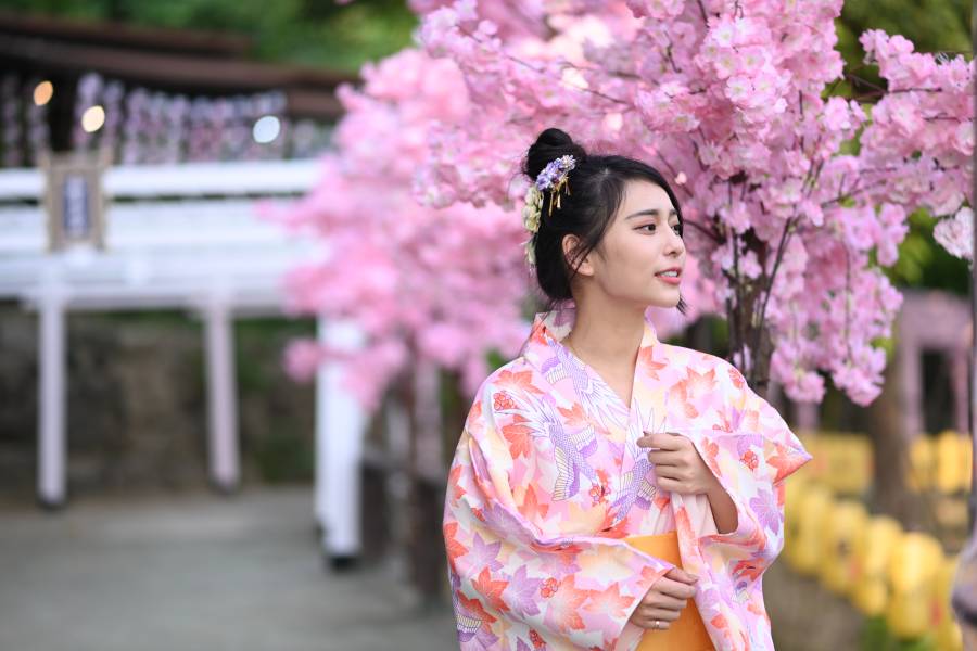 來到全新開幕的「千野村日式景觀餐廳」，旅客可穿著和服漫步在櫻花步道下